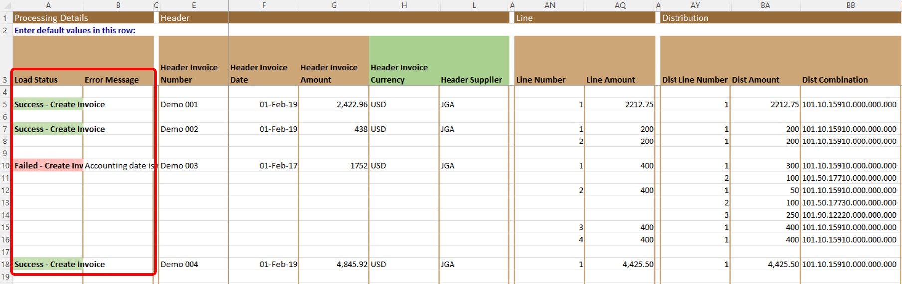 Load Status - Simplified Loader Excel for Oracle Fusion Cloud ERP